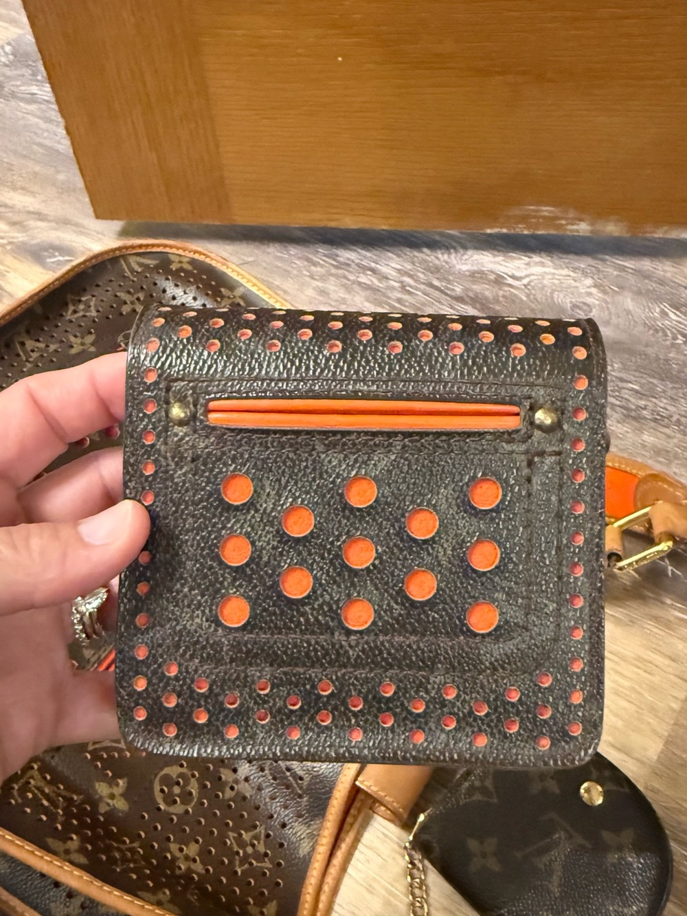 Louis Vuitton Brown and Orange Perforated Leather Card Holder